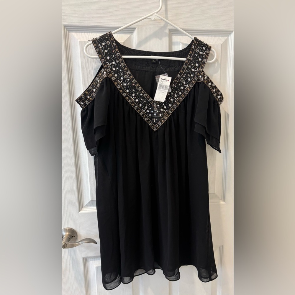 Buckle Black Sheer  Dress /Tunic‎ with Embellished Bling Details